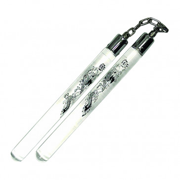 12" Acryllic Clear Ball Bearing Nunchaku Nunchucks w/ Dragon Graphic