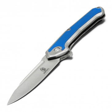 BUCKSHOT - 8" Stonewashed D2 Pocket Knife w/ Blue Inlay