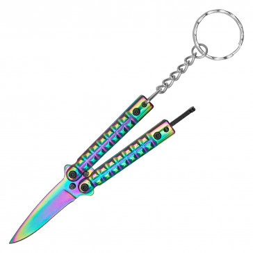 3.5" Rainbow TiNite Micro Butterfly Knife Keychain