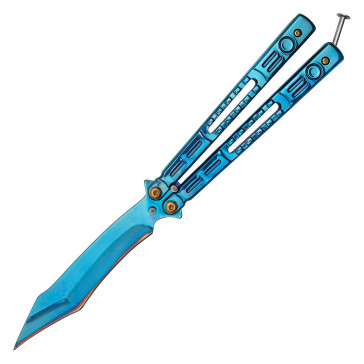 9" Butterfly Knife w/ Blue TiNite Handle