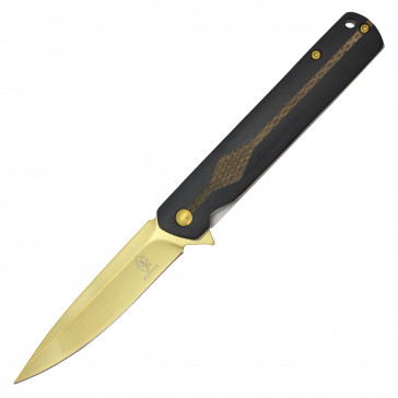 8” Black Wood Pocket Knife w/ Gold Steel Blade
