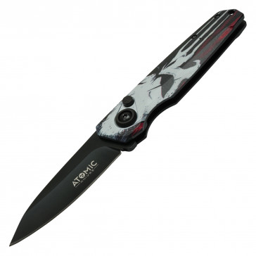 7.5" ATOMIC D2 Steel Skull Automatic Knife w/ Aircraft Aluminum Black Handle