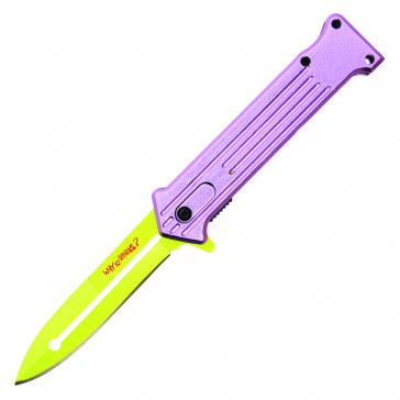 8" "WHY SO SERIOUS" Purple Pocket Knife w/ Volt Green Blade