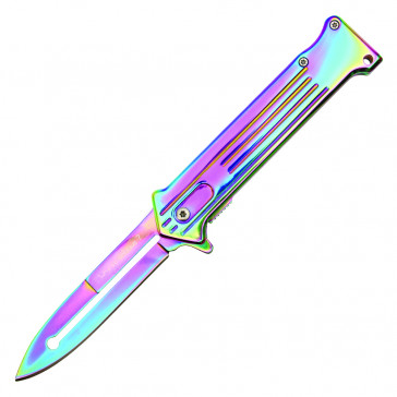 8" Rainbow Titanium Joker Spring Assisted Pocket Knife