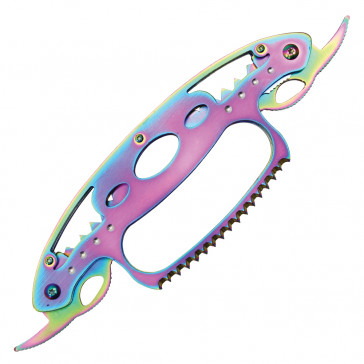 9" Rainbow Titanium Convertible Knuckle Dual Blade Knife 