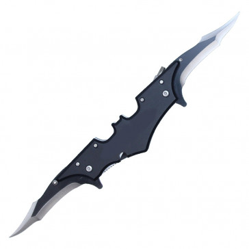 11.5" Spring Assisted Bat SHAPED Dual Blade Pocket Knife w/ Two-Tone Black Blade