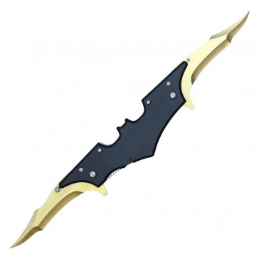 11.5" Spring Assisted Bat SHAPED Dual Gold Titanium Blade Pocket Knife