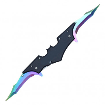 11.5" Spring Assisted Bat SHAPED Dual Rainbow Titanium Blade Pocket Knife