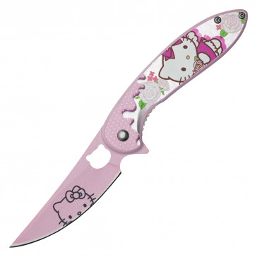 8" Cartoon Kitty Pink Assisted Open Pocket Knife 