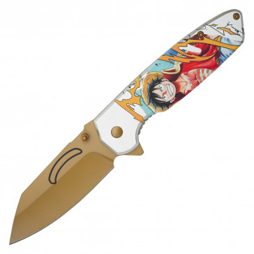 7.75" White & Gold Assisted Open Pocket Knife 