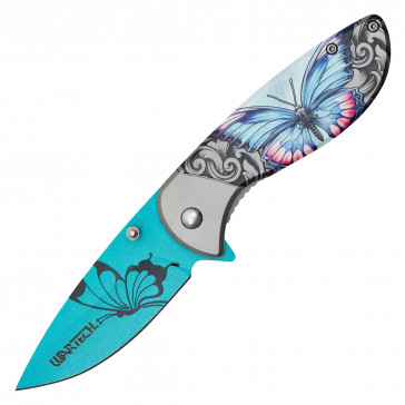 7" Wartech Blue Butterfly Pocket Knife