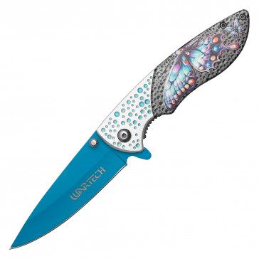 WARTECH - 8" Assisted Open Printed 3D Blue Butterfly Pocket Knife
