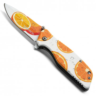 WARTECH - 7" Assisted Open 3-D Printed Graphic Orange Slice Pocket Knife
