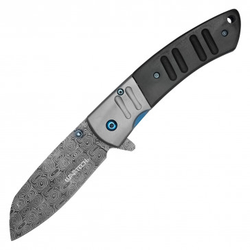 WARTECH - 8" Black Wood Handle Pocket Knife with Etched Blade