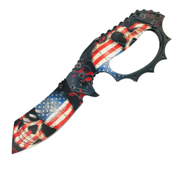 8" Cleaver Blade Assisted Trench Knife w/ USA Skull Design