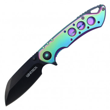 8" Spring Assisted Pocket Knife w/ Holes (Rainbow)