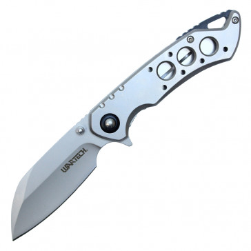 8" Spring Assisted Pocket Knife w/ Holes (Silver)
