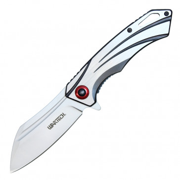 8" Chrome Stainless Steel Assisted Pocket Knife w/ Chrome Handle & Red Accent