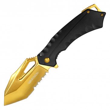 7.5" Pocket Knife w/ Black Handle & Gold Steel Blade