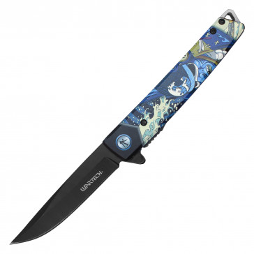 8" Samurai Pocket Knife w/ Blue Samurai Handle & Black Steel Blade