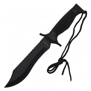 12" Survival Hunting Knife W/ Black Handle And Sheath (Black)