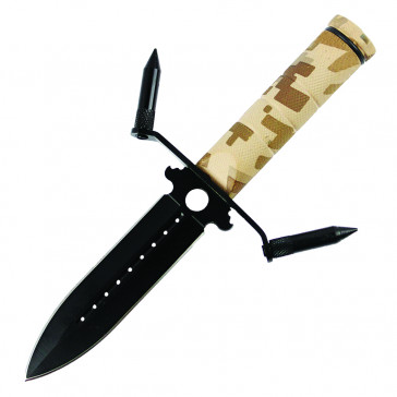 8.25" Survival Knife Black Blade W/ Sheath (Camo)