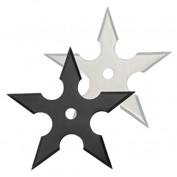 Two Piece (2pcs) Stainless Steel Traditional 5-Point Throwing Star Twin Set