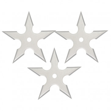 Three Piece (3pcs) Chrome Stainless Steel Traditional 5-Point Throwing Star Triple Set