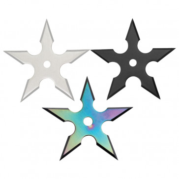 Three Piece (3pcs) Assorted Stainless Steel Traditional 5-Point Throwing Star Triple Set