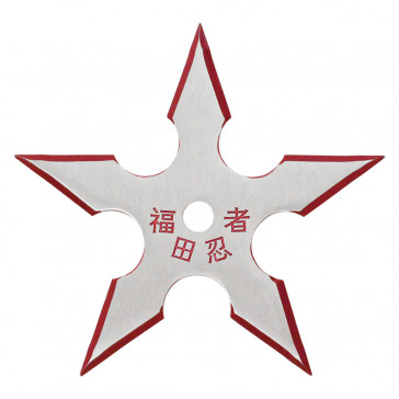 Single Red Two-Tone Silver Stainless Steel Traditional 5-Point Throwing Star