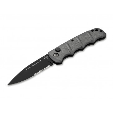 BOKER Kalashnikov Auto (AFTERMARKET) - Drop Serrated Black D2 Blade Grey Handle