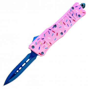 7" Atomic USA Mini Auto Fat Man Pink Cupcake OTF Knife w/ Blue TiNite Double Edge Blade - Sweet Treats