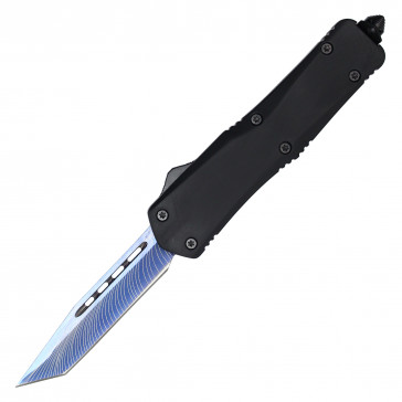 9"Atomic USA Auto OTF "Thin Man" Knife w/ Tanto Blue Feathered Blade