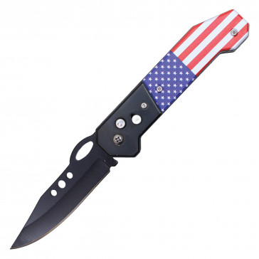 8" Push Button USA Flag Auto w/ Safety Lock