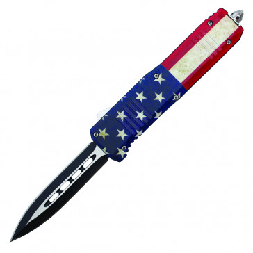 9.5" Atomic Auto OTF Knife "USA FLAG" w/ 2-Tone Double Edge Dagger Blade