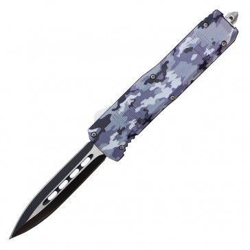 9.5" Atomic Auto OTF Knife "White Camo" w/ 2-Tone Double Edge Dagger Blade
