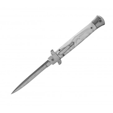 11" Big Boy Italian Stiletto OTF Knife w/ Marble Ivy White Handle