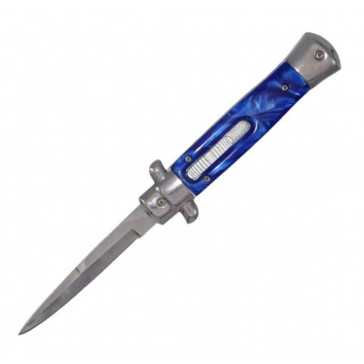 9" Vito Italian Stiletto OTF Knife w/ Blue Marble Inlay Handle