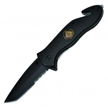 8" Freemason Serrated Spring Assisted Rescue Pocket Knife (Black)