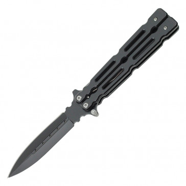 8" Butterfly Style All Black Spring Assisted Pocket Knife With Belt Clip