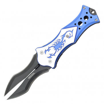 8" Double blade blue silver handle with scorpion desgin