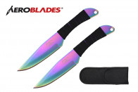 2 Piece 7.5"  Throwing Knives Set w/ Cord Wrapped Handle (Rainbow)