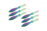 6 Piece 9" Rainbow Blue Angel Throwing Knives With Case