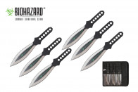 6 Piece 9" Biohazard Silver Wing Throwing Knife Set w/ Holes in the Handle (Black)