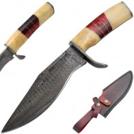 13.5" True Damascus (256-Layer) Knife w/ White Bone Handle