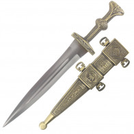 16" Roman Dagger With Gold Handle And Scabbard 