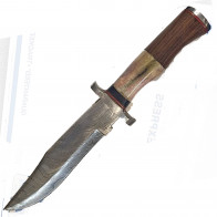 13.5" True Damascus (256-Layer) Knife w/ Wood Handle White Bone Inlay