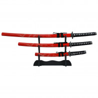 3 Piece Samurai Katana Set w/ Stand