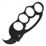5" Black Brass Knuckle Paper Weight w/ Push Button Auto Hawkbill Blade Knife