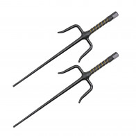 21" Black Sai Set With Black And Gold Wrapped Handle